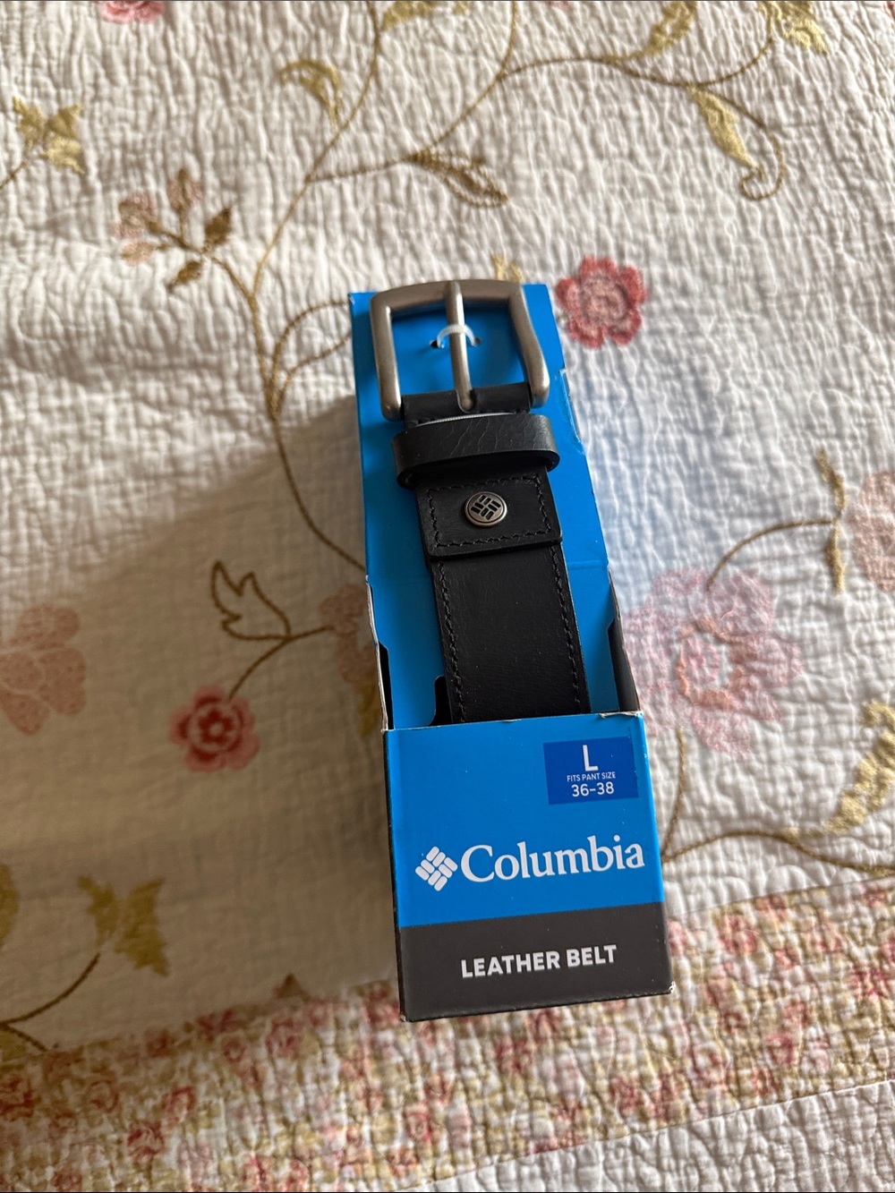 Columbia Black Leather Belt with Silver Buckle